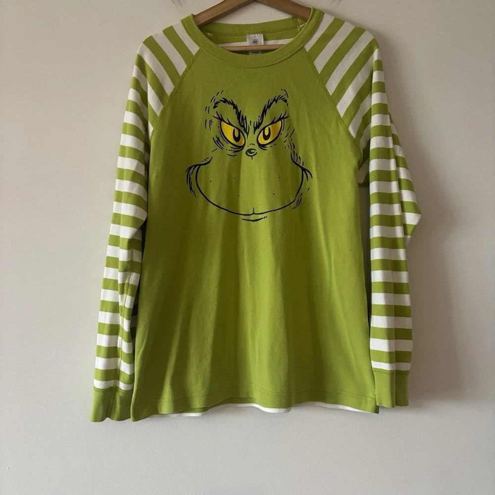 Hanna Andersson Grinch Pajama Top Adult Large‎ Organic Cotton Green Stripes